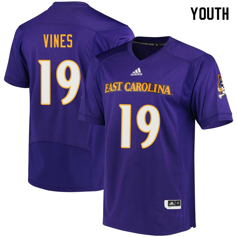 Youth #19 Mydreon Vines East Carolina Pirates College Football Jerseys Sale-Purple - Click Image to Close